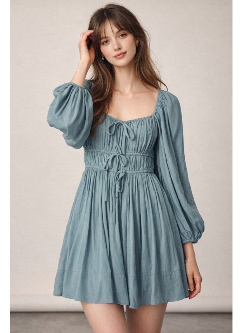 Milkmaid Mini Dress Blue Green Cottagecore Boho Small